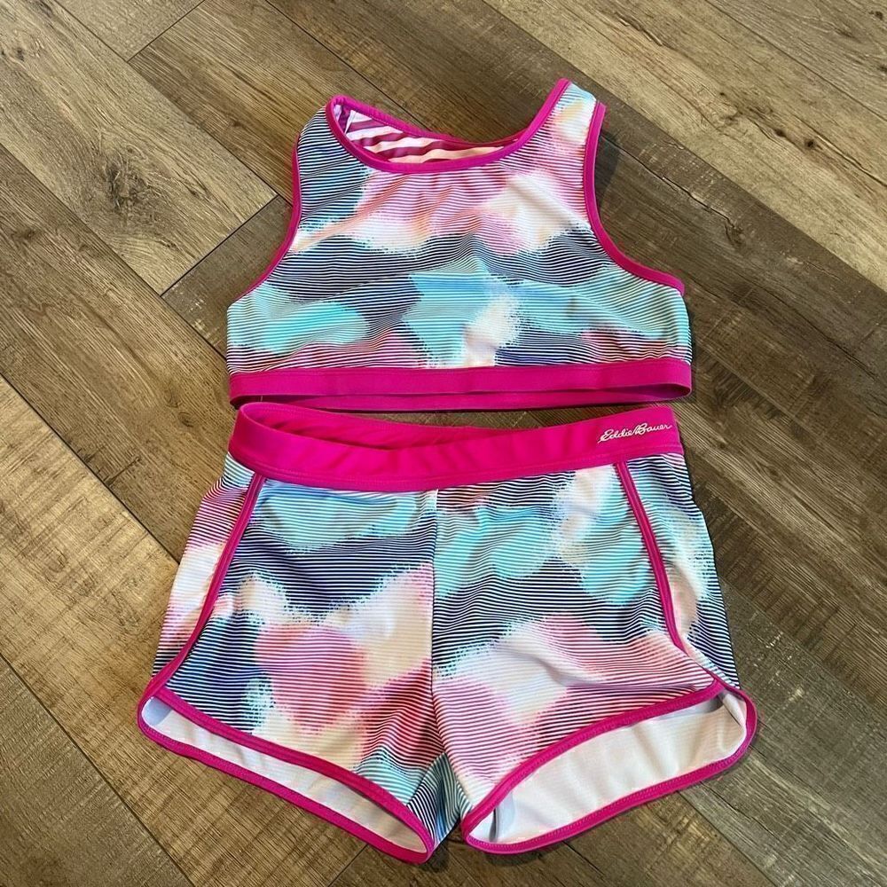 Eddie Bauer girls swim shorts and top size L 14/16
